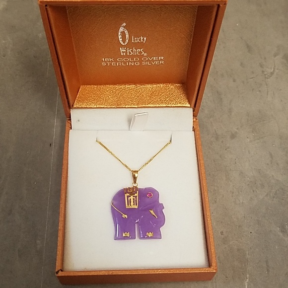 Genuine Purple Jade Good Luck Elephant Pendant - Picture 2 of 3